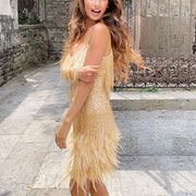 Women's Elegant Sequins & Feathers Evening/Party Dress