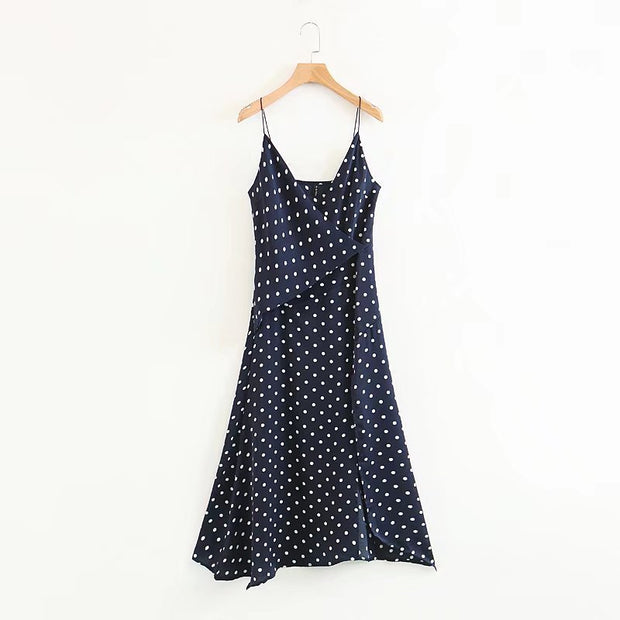 Retro satin print polka dot dress