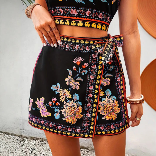 Women's Ethnic Style Vest Short Set