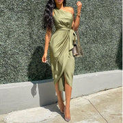 One Shoulder Off Satin Dress