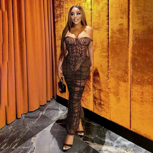 Fashion Royce Rolls Striped See-Through 2-Piece Dress Set