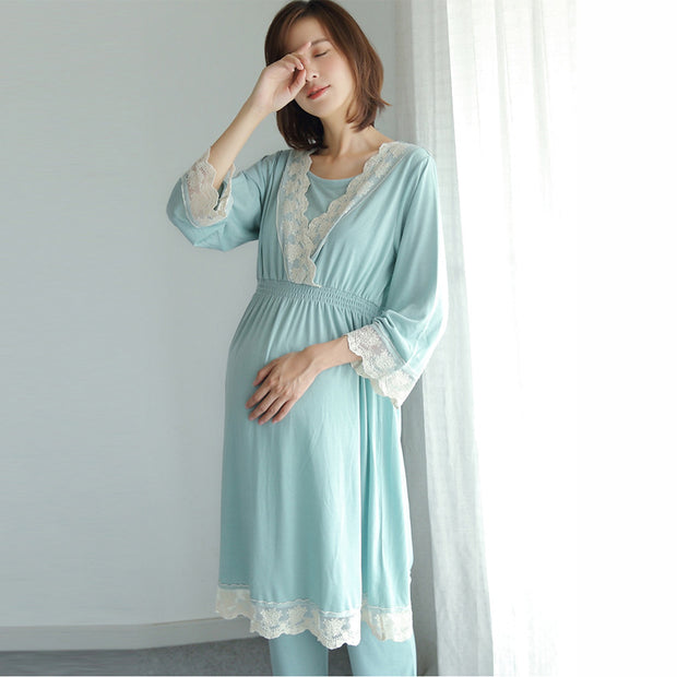 spring and autumn new Japanese maternity dress pregnant women breastfeeding clothes month clothes postpartum home service lace pajamas set