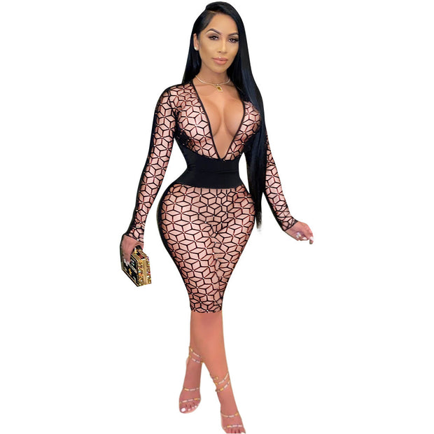 Dress Women's Corseted Waist Big V Neck