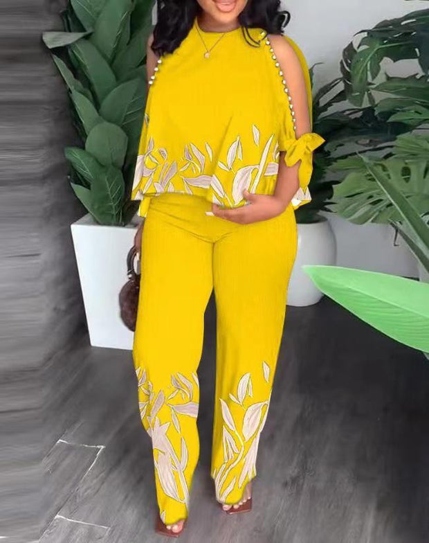 Women's Petal and Pearl Beaded Pants Suit
