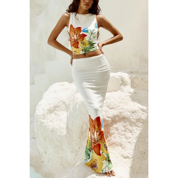 He Loves me, He Loves Me Not Elegant Flower Two-Piece Dress Set