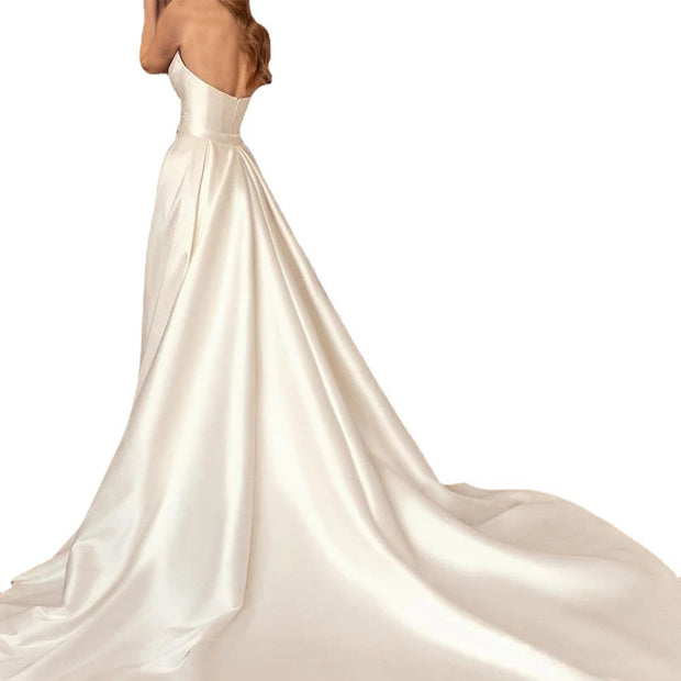 Sexy Satin Backless High Waist Slimming Trailing Two-Way Detachable Evening/Wedding Dress