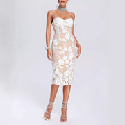 Elegant Lace Three-Dimensional Flower Bomb Dress