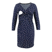 Maternity Clothes Multi-color Printed Deep V-neck Seven-point Sleeve Cross Lactation Dress