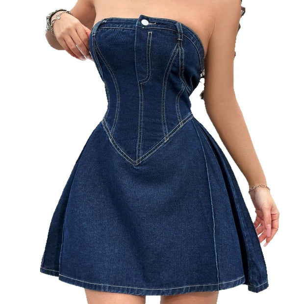 Sexy Fishbone Waist Tight Women's Denim Dress