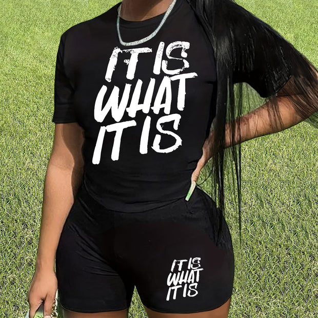 Women's "It Is What It Is" Casual Two-Piece Short Set