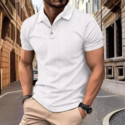 Solid Color Polo Collar Men's Button Jacquard Short Sleeved Shirt