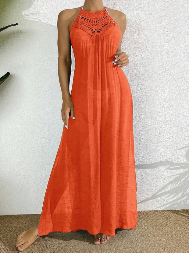 Women's Summer Holiday Hollow Out Dress With Halter Neck