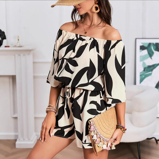 Off-Shoulder Elastic Waist Jumpsuit Fashion Women's Wear