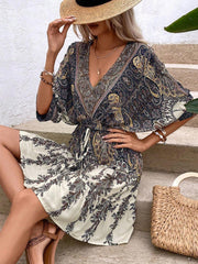Paisley Print Batwing Tassel Dress