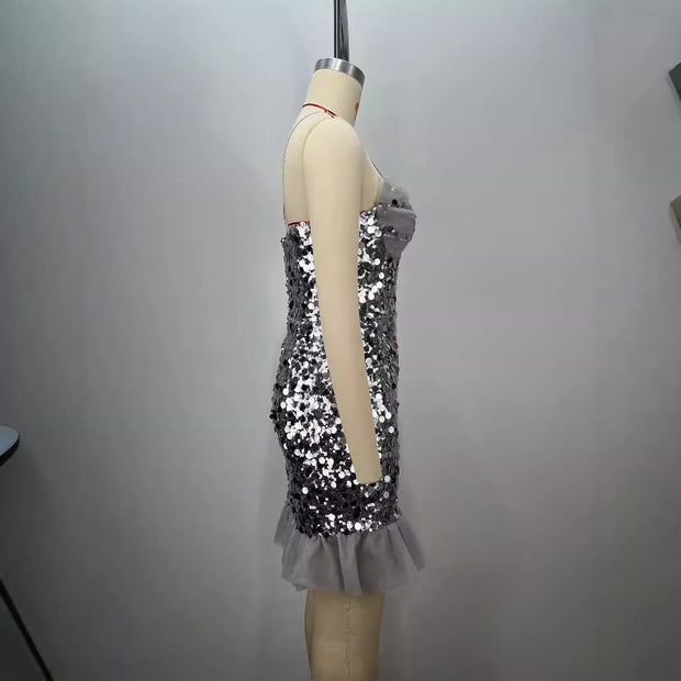 One Night Only Backless Off-Shoulder Sequined Evening Dress