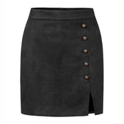 Women's Solid Color Suede High Waist Metal Buckle Skirt