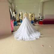 Embroidered Long Lace Sleeved Off-The-Shoulder Wedding Dress