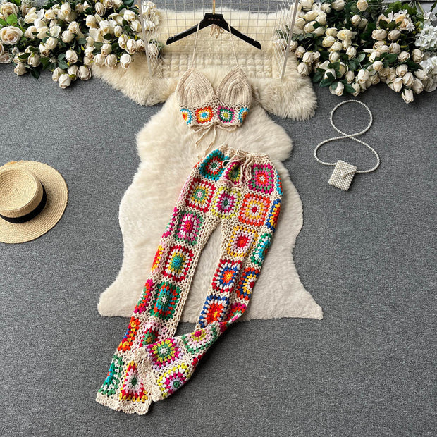 New Heavy Industry Crocheted  Wide Legged Two-Piece Set
