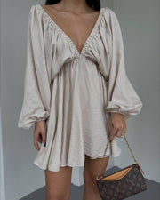 V-neck Lantern Sleeve Dress