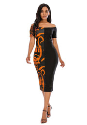 Dress Stitching Multicolor Plus Size Note Printing Long Skirt