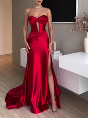 Extra Long Red Evening Dress