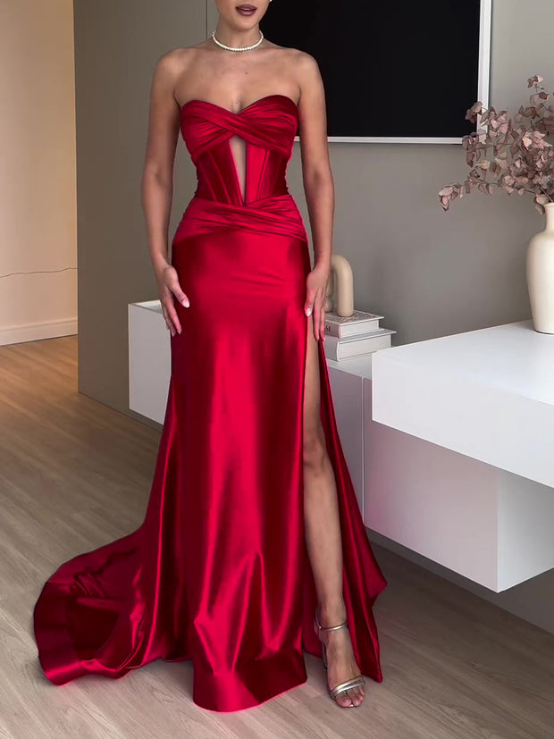 Extra Long Red Evening Dress