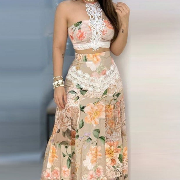 Floral Lace Top & Skirt Sets