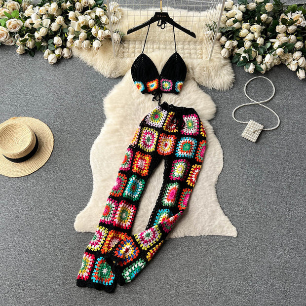 New Heavy Industry Crocheted  Wide Legged Two-Piece Set
