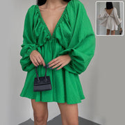 V-neck Lantern Sleeve Dress