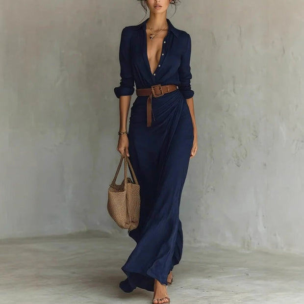 Women's Fashionable And Elegant Long Dress With Belt