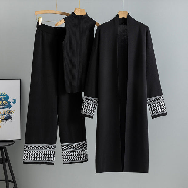 Women's East Elegant Graceful Cardigan Robe Knitted Three-piece Set