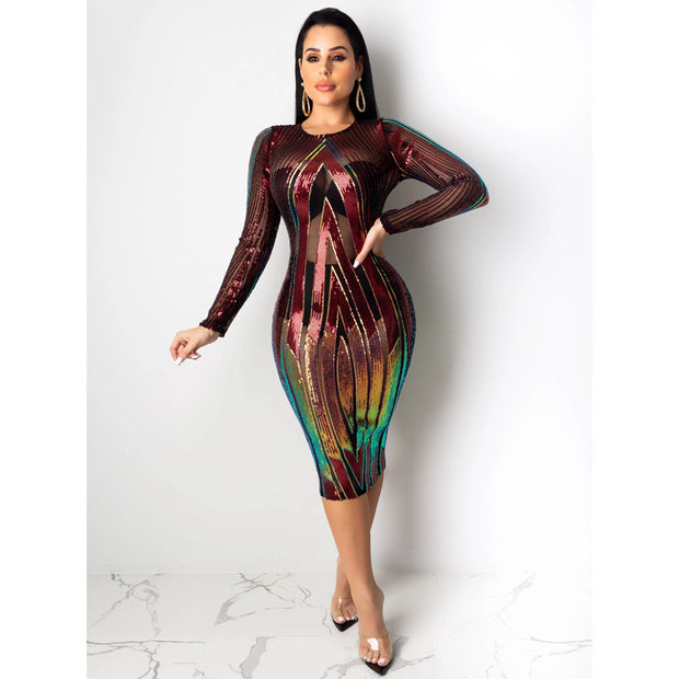 Ladies Transparent Sequins Dress