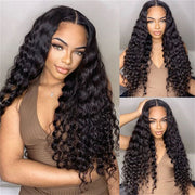 Lace Deep Rolled Natural Wavy Human Hair Wig