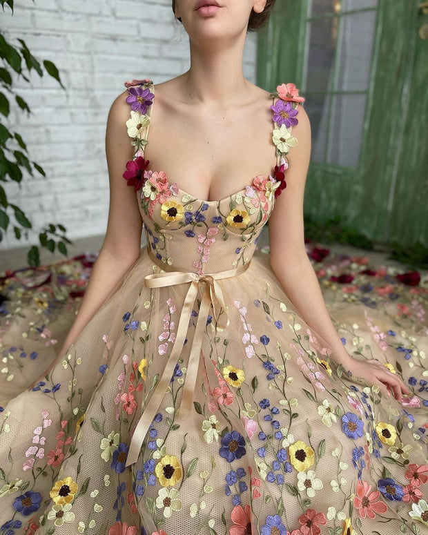 Sevintage Exquisite 3D Sweetheart Flowers Prom Dress