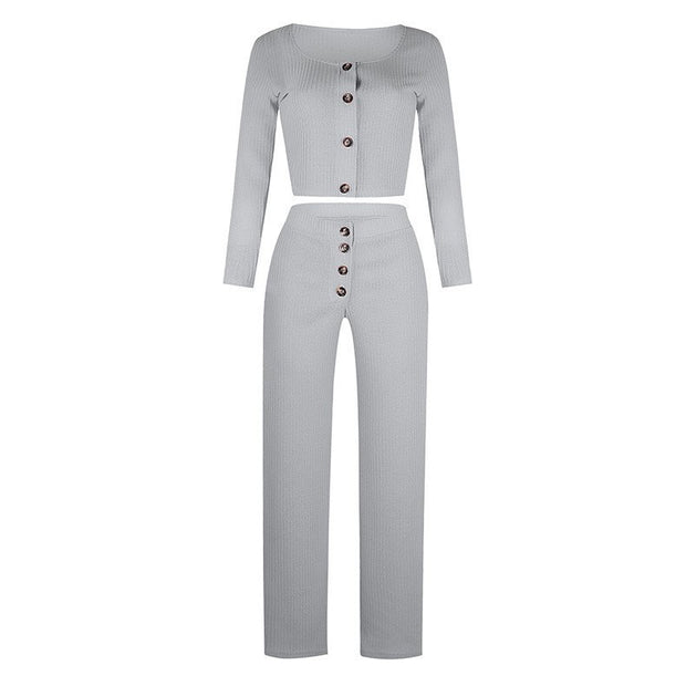 Women's Tailored Breasted Sweater Pants Set