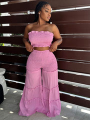 Women's Smocking Strapless Pants Two-Piece Suit