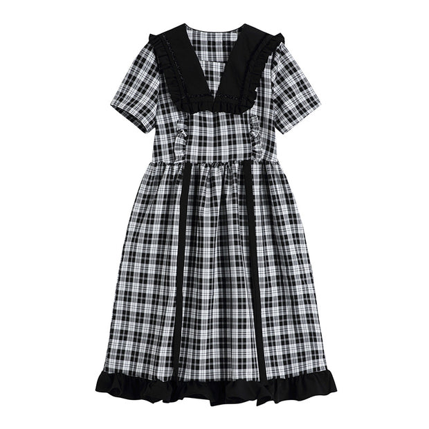 French Literary Plaid Dress Women