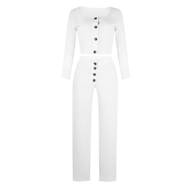 Women's Tailored Breasted Sweater Pants Set