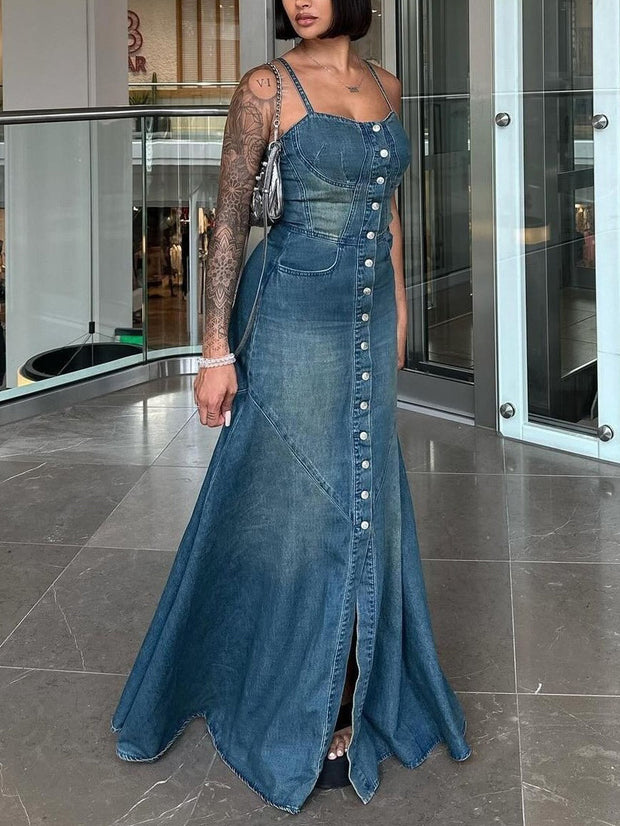 Single-Breasted Denim  Dress