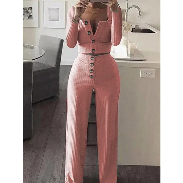 Women's Tailored Breasted Sweater Pants Set