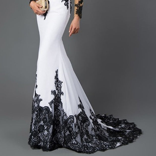 Elegant Embroidered Lace Fishtail Evening Dress