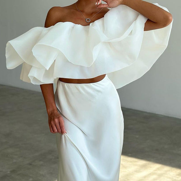 Elegant Off-Shoulder 2-Piece Women Skirt Set
