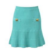 New Round Neck Metal Button Knitted Top Mid-Length Dress Set
