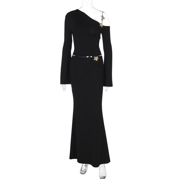 Long Sleeved Top & High Waisted Long Skirt Women