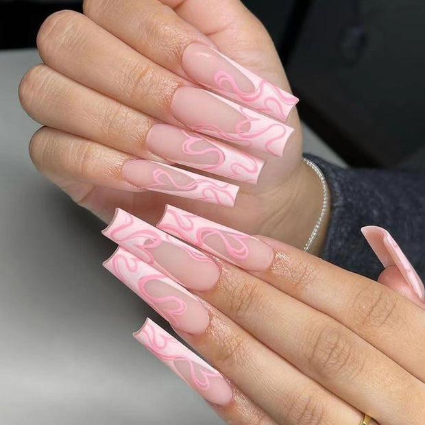 Heart Stripe Fake Nails