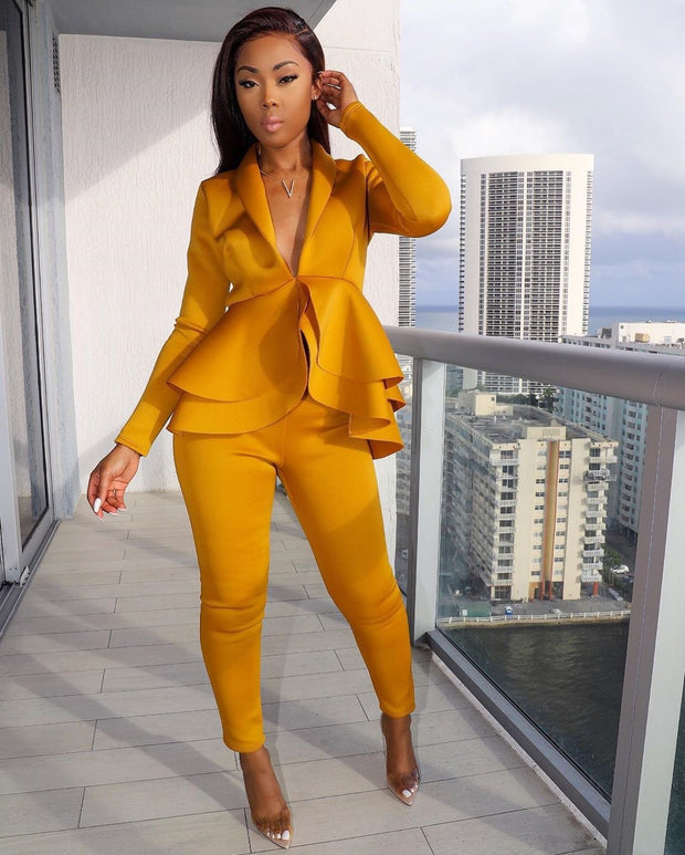 Women's Ruffle Shore 2 Piece Pants Suit