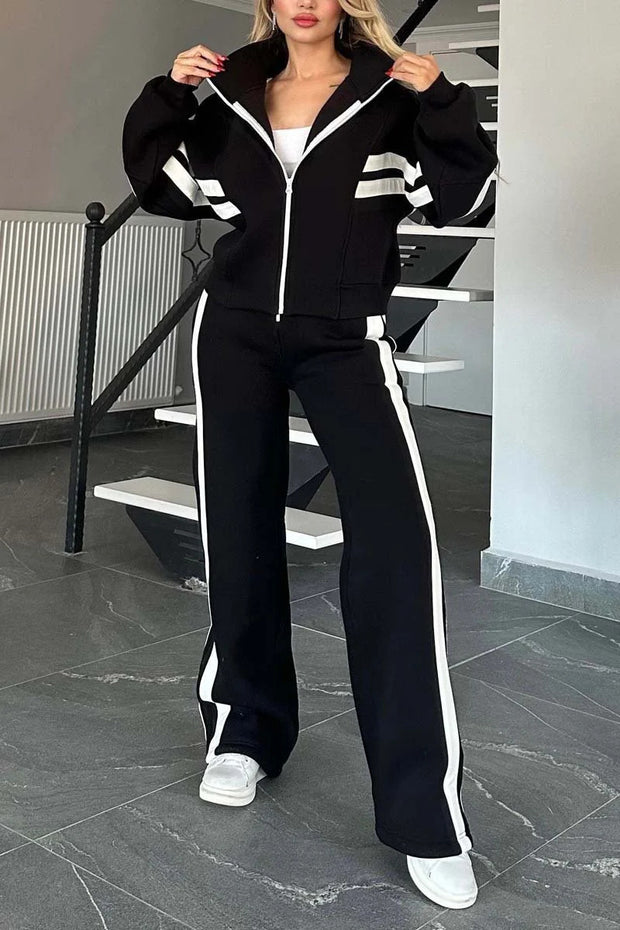 Women's Y2K Striped Zip Top Jacket Casual Sports Suit