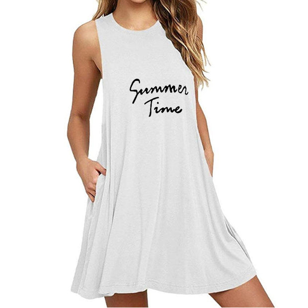 Women's Printed Sleeveless Slim A-line Dress