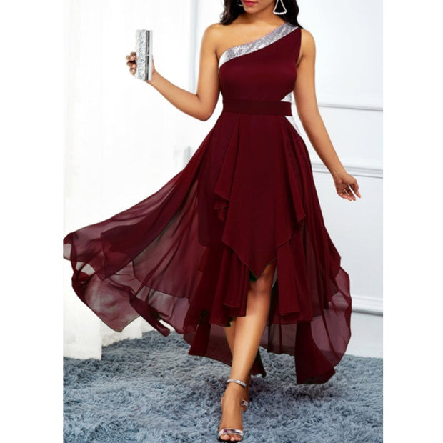 One-Shoulder Asymmetrical Fashion Oblique Dress