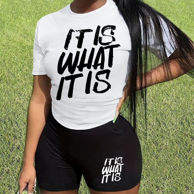 Women's "It Is What It Is" Casual Two-Piece Short Set